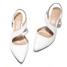 Women's Comfortable Kitten Heel Pumps – Slingback Wide Width Walking Dress Shoes - trắng - Xem 1