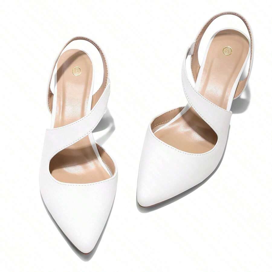 Women's Comfortable Kitten Heel Pumps – Slingback Wide Width Walking Dress Shoes - trắng - Xem 1