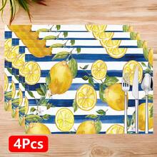 1pc/4pcs/6pcs/8pcs Lemon Print Linen Placemats, Suitable For Dining Table, All Season Decor, Modern Washable Table Mats, Room Decor, Coasters, Kitchen Dining Mats, Indoor Outdoor Party Decoration, Home Decor, Ideal Gift - Multicolor - View 12