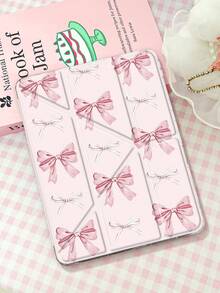 透明亚克力蝴蝶结双面彩绘可折叠平板电脑保护套，适用于iPad，内置笔槽，高透明亚克力后壳防弯折防刮防摔，8档角度可调支架，磁吸式/自动休眠/唤醒，趣味/创意/个性化平板电脑保护套（不含笔，部分型号带镜头框） - 彩色 - 查看 3