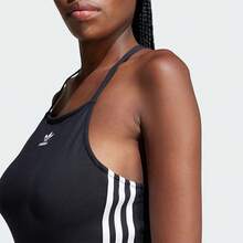 Adidas 三葉草掛脖修身洋裝丨女子露背休閒運動包臀短裙 - 黑色 - 查看 3