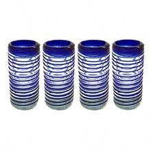 Juego de Caballitos Tequileros de Vidrio Soplado - Set de 4 - Vidrio Reciclado 60 mililitros Espiral Azul - Espiral Azul Azul - Ver 2