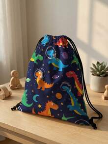 1pc Drawstring Closure Backpack, Multi-Scenario, Super Capacity, Ultra-Lightweight, Dinosaur Printed Drawstring Bag, Suitable For Sports, Fitness, Travel, Swimming, Beach, Unisex - Multicolor - View 4