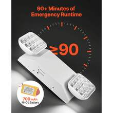 12 Pack Emergency Lights For Business, With Battery Backup, Commercial LED Emergency Exit Lighting Fixtures, AC 120/277V, With Two Square Head Adjustable, 90-Minute Backup, For Business, White - 12 Pack - View 3