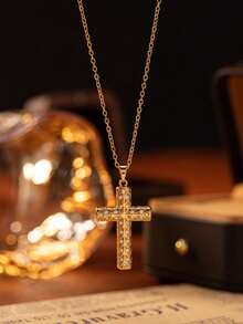 1pc Fashionable Versatile Cross Pendant Necklace, Suitable For Daily Decoration And Wear, Can Be Given As A Prayer, Blessing Gift To Family, Friends And Students - Multicolor - View 7