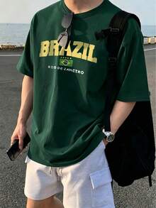 Áo thun nam in hình, kiểu áo bóng đá Brazil cổ điển, chất liệu vải dệt thoáng khí, dáng regular fit, cổ tròn. - Màu xanh lá cây đậm - Xem 3