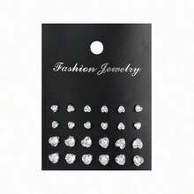 24-72pcs/Set Minimalist Punk Geometric Circle, Square, Heart Zirconia Stud Earrings For Men, Glamorous Party, Festival, Vacation, Music Event, Couple, Party, Date, Gift, Casual Wear ZCDD - 24 片圓形 - 查看 4