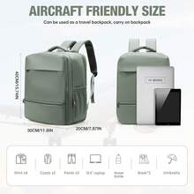 男女通用大号旅行背包，商务笔记本电脑背包，符合登机尺寸 40x20x25 厘米，符合航空公司标准，防水，多功能独立鞋仓，干湿分离，适合学生、通勤和笔记本电脑使用。 - 軍綠色 - 查看 4