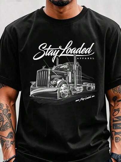 Camiseta Gráfica para Hombre "Stay Loaded" Estilo Y2K Streetwear - Con Estampado Blanco, Corte Holgado, Cuello Redondo Transpirable, Comodidad para Todas las Temporadas, Ideal para Gimnasio y Uso Diario - Estilo Hip-Hop Americano, Camiseta Casual |   Moda Hiphop |   Ropa Casual Duradera