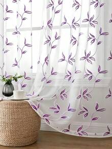 1pc Purple Embroidered Curtain, Decorative Purple Embroidered Faux Linen Grommet Curtain, Suitable For Home, Kitchen, Living Room And Bedroom - Purple - View 8