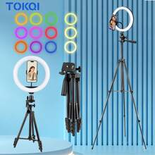 TOKQI 10-Inch Detachable RGB LED Lighting Kit, 103cm/40.55" Adjustable Tripod, Flexible Phone Holder, USB Powered With 3 Color Temperatures & 10 Brightness Levels, Suitable For Live Streaming, Photography, Video, Makeup, Selfie, Compatible With Smartphones - Fill Light + Tripod - View 1
