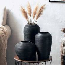Large Black Vintage Vase, A Tall Floor Vase In A Rustic, Terracotta Style. Suitable For Home Decor, Entryway, Table Setting, Or Housewarming Gift. - Multicolored. - View 1