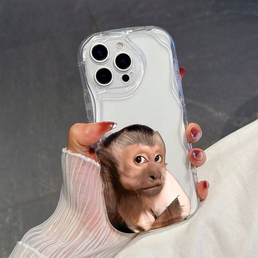 1pc Funny TPU Material Monkey Expression Pattern Transparent Cream Ripple Thick Anti-Fall Precise Hole Lens Protection Phone Case, Suitable For Anti-Fall Anti-Shock Lens Full Coverage Protection, High Fashion, Suitable For Both Men And Women, Ideal Choice For Fashion Lovers, Minimalist And Stylish Phone Case Suitable Compatible With Iphone/ Galaxy////Transsion - Clear - View 1