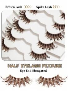 Asiteo 7 Pairs Transparent Stem Natural Fluffy Half Wet Brown False Eyelashes, Soft & Natural Looking Fake Lashes, Create Cat Eye Makeup Effect, Comfortable Wear, Suitable For Daily Makeup, Create Natural Beautiful Lash Extension Makeup - 棕色 - 查看 3