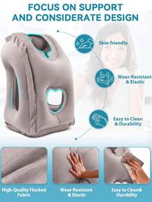 1pc Ergonomic Inflatable Nap Pillow, Office Siesta Resting Pillow, Portable Foldable Neck Support Pillow, Suitable For Airplane, High-Speed Rail, Office, Classroom And Other Scenarios. Adopts 45° Ergonomic Design, Breathable Non-Stuffy, Arm Placement Area, Reinforced Center For Stable Support, Inflate To Use, Deflate For Quick Storage. - Multicolor - View 3