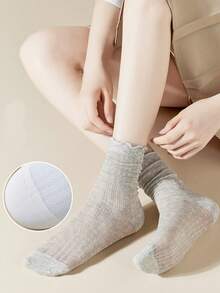 5 đôi tất kiểu ballet, tất lưới mỏng, cổ cao đến giữa bắp chân, thấm hút mồ hôi, đa năng cho mùa hè. - Nhiều màu - Xem 5