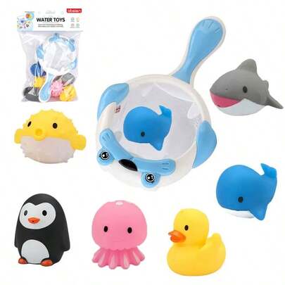 18+ Months Cute Animal Bath Toys, Ducks, Whales, Jellyfish, Penguins, 7pcs Squirt Water Toys Set, Gift Box 5pcs, Bathtub & Pool Summer Outdoor Toys