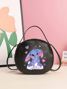 1pc Girls' Cute Fashion Mini Round Bag, Adorable Printed Faux Leather Crossbody Shoulder Bag With Rabbit, Cat, Unicorn Designs, Ideal Birthday Gift - 2221 Blue Rabbit - View 13