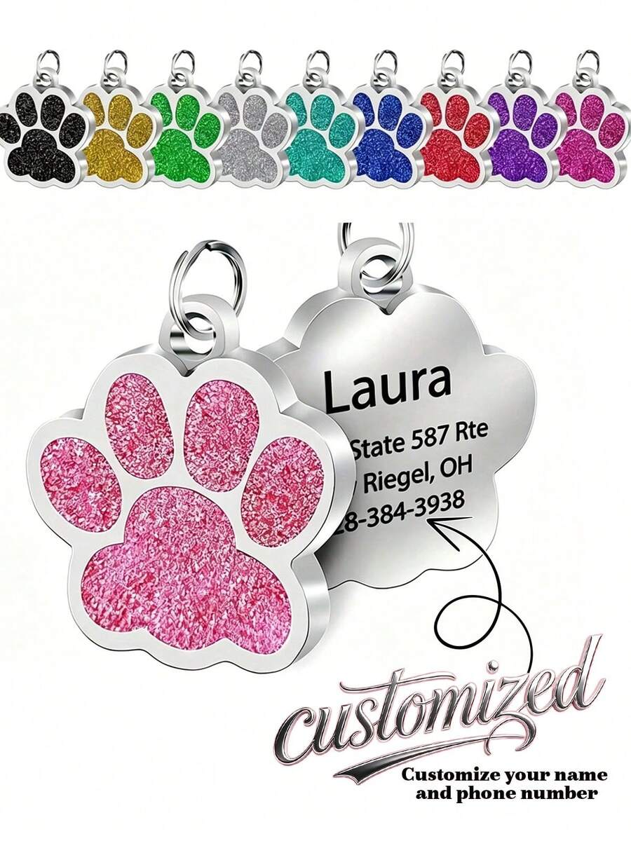 1pc Personalized Cute Animal Paw Print Pet Tag, Can Be Customized With Your Phone Number And Pet's Name, Engraved Dog Tag, Cat ID Tag, Custom Engraved Pet ID Tag, Used To Prevent Pets From Getting Lost Outdoors, Can Be Customized As Christmas Or Housewarming Decoration, Autumn/Winter Decor, Fashionable Engraving, Adorable Customization, Unique Personalized Pet, Custom Pet Collar, Leash And Harness, Comfortable And Convenient