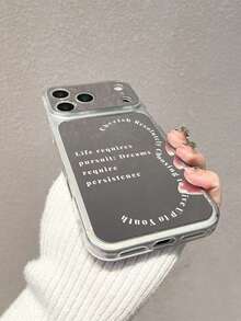 1 pieza Funda de espejo transparente con cita inspiradora, diseño elegante minimalista, funda de teléfono transparente de bordes suaves, se puede usar como espejo de maquillaje, compatible con iPhone 11/12/13/14/15/16/16 Plus/17/17 Pro/17 Pro Max, unisex, ideal para uso diario, regalos de graduación y cumpleaños - Espejo transparente - Ver 4