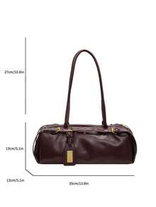 1 pieza Bolso de viaje de moda de Otoño/Invierno en PU, bolso de hombro/axilar minimalista elegante de unicolor retro para mujer - Burdeos - Ver 3