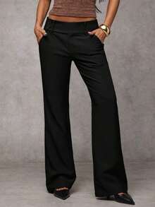 Pantalones casuales de unicolor y talle bajo para mujer - Negro - Ver 8