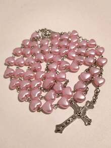 1pc Heart-Shaped Necklace, Pink, Pendant Cross Necklace, Long Y-Chain Necklace, Suitable For Daily, Party Wear, Gift For Girlfriend, Mother On Valentine's Day, Mother's Day Valentines - 淺粉色 - 查看 2
