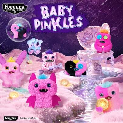 ZURU Fuggler - Baby Pinkles - 3.5 英寸毛绒钥匙扣，趣味丑陋怪物毛绒钥匙链，角色主题男女通用毛绒面料（多种款式）