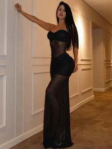 Women's Casual Lace Patchwork Short Sleeve-Shirt, Solid Color Knit Fabric With Lace Trim, Suitable Casual, Office, Date, Airport Outfit, Summer Black Elegant - màu đen - Xem 5