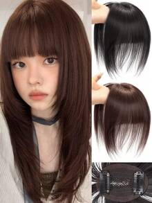 带刘海的合成假发片，隐形3D假发，女士顶级发片 - 彩色 - 查看 2