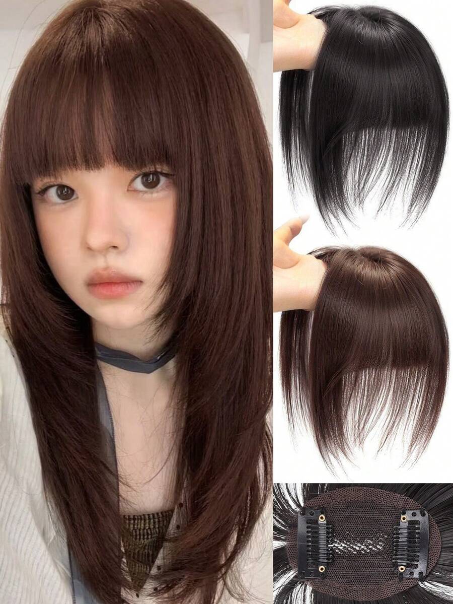 带刘海的合成假发片，隐形3D假发，女士顶级发片