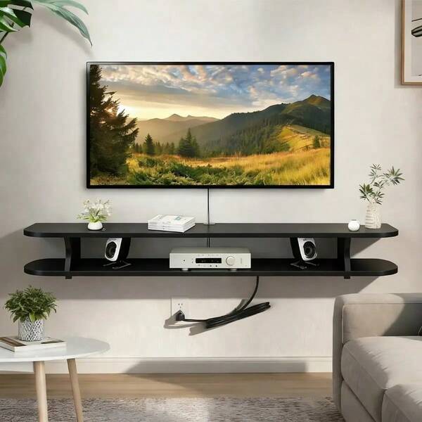 Estante de TV flotante ovalado 100cm, mueble colgante moderno para sala y dormitorio