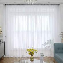 Cortinas transparentes blancas de 300 cm de largo 2 paneles con bolsillo para barra cortinas semitransparentes para cocina dormitorio y sala de estar blancas 120 cm de ancho x 120 L - Blanco - Ver 3