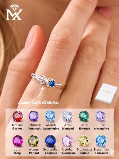 Elegant And Fashionable Personalized Birthstone Initial Letter Name Ring, Meaningful Gift For Valentine's Day, Anniversary, Friends, Christmas, Thanksgiving, Women's Jewelry