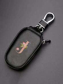 Zipper Keychain - Fashionable Red Flower Gold Letter (A-Y) Design, PU Leather Organizer, Suitable For Car, Home And Office Keys, Great For Valentine's Day, Graduation, Teacher's Day Gifts, Unisex, Travel Accessory, Elegant Jewelry, High-Quality Craftsmanship, Professional Accessory - Multicolor - View 13