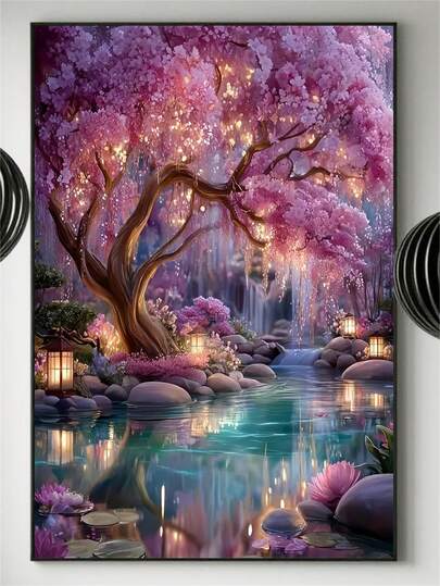 1 Set Diamond Painting Kit, Landscape Pattern 5D Diamond Art Set. Full Round Diamond Paste Easy, Relaxing And Stress-Relieving, Suitable For Room Wall Decor, Gift Or Personal Use.
