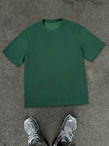 Manfinity LEGND Loose Fit Men's Solid Color Round Neck Short Sleeve Casual T-Shirt - 綠色 - 查看 3