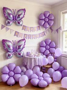 10 piezas de globos con diseño de mariposa, combinados con globos con flores moradas, decoración de globos con mariposas moradas, adecuado para fiestas con temática de jardín de mariposas, bodas, cumpleaños - Morado - Ver 6
