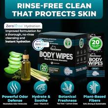 Travel Body Wipes For Men - 20 XL Shower Wipes For Adults Bathing No Rinse - Individually Wrapped 10"X10" Disposable Washcloths Face Towels Gym Mens Deodorant Sheets Camping Essentials And Must Haves - Tươi ngon tối đa - Xem 4