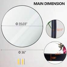 36 Inch Large Round Mirror Metal Frame Wall Mirror Mounted Black Circle Mirrors For Tryway Bathroom Washrooms Living Rooms Modern Minimalist Vanity Mirror Decor - 1 - 查看 3