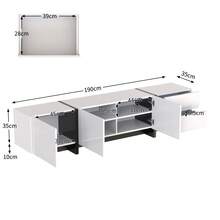 Meuble TV bas à pieds en blocs blancs et noirs brillants, avec portes et tiroirs, portes avec étagères. Design linéaire et épuré. - Blanc - Voir 7