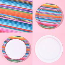 10/20/40 Pcs,Mexican Style Disposable Paper Plates Set, Cinco De Mayo Party Tableware Supplies,Color Striped Mexican Dessert Plates,7 Inch & 9 Inch Thickened Party Plates Themed Parties And Holiday Festival Table Decorations - Multicolor - View 7