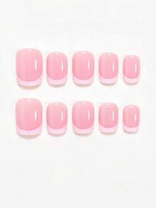 Eleva tu look de uñas con estas 24 piezas de uñas postizas de forma cuadrada corta, simples y elegantes para uso diario, base rosa nude clásico francés, estilo dulce y de moda con diseño de rayas francesas en rosa flor de cerezo, uñas postizas cortas rosa nude de cobertura completa para mujeres y niñas, incluye 1 hoja de pestañas adhesivas y 1 pieza de tira de lima mini, gel de gelatina, envío aleatorio - Rosa - Ver 2