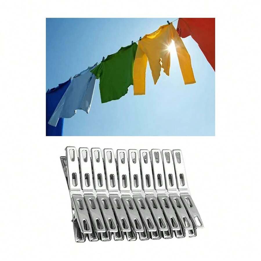 40个不锈钢衣夹，金属衣夹，强力弹簧夹，适用于毛巾、袜子、衣物、食品密封、照片、衣架等。 - 多色 - 查看 1