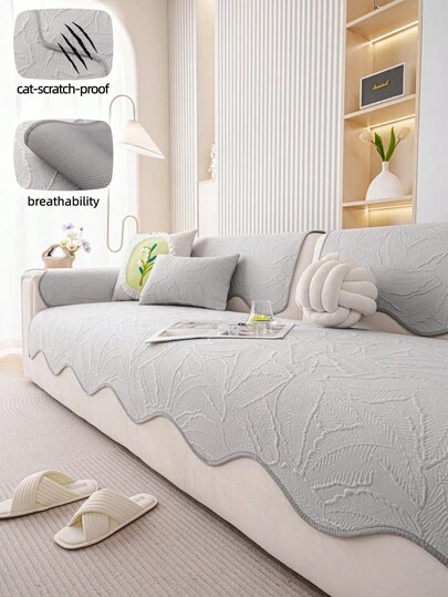 1pc Solid Color Jacquard Textured Chiffon Sofa Cushion Cover, Modern Luxury Sofa Slipcover, All Season Use, Non-Slip Breathable Fixed Sofa Cover, Wrinkle-Resistant, Soft & Fine Texture, Protect Sofa, Machine Washable, Non-Deforming, Wear-Resistant, Anti-Cat Scratch, Anti-Stain, Sofa Makeover, Sofa Decor, Enhance Ambiance, Fit 1-4 Seater, L-Shaped Sofa