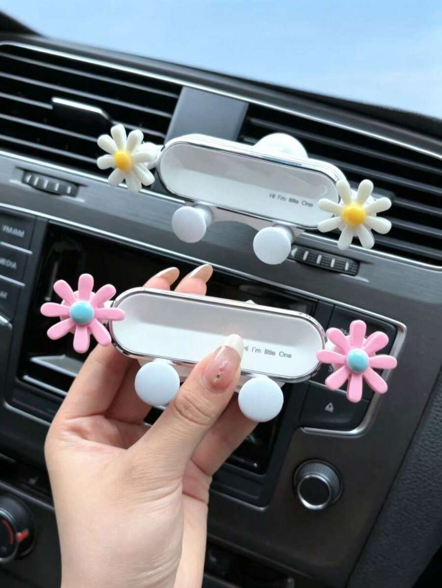 Cute Daisy Air Vent Car Phone Holder, Universal Horizontal & Vertical Air Vent Mount, Stable And Secure Auto-Lock Design - Multicolor - View 1