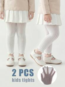 2条装女婴夏季网眼紧身裤，婴儿幼儿打底裤 - 轻薄透气，防蚊虫 - 彩色 - 查看 10