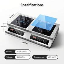 Commercial Double Induction Cooktop 7000W, Dual Burner Countertop Stove With 10 Temperature & Power Levels, 4-Hour Timer,100% Copper Coil, Fit All Cookware For Home Kitchen Restaurant Catering - Silver - View 3