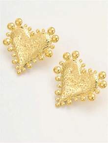 1 Pair Of Vintage Metal Heart-Shaped Earrings, Suitable For Women's Daily Wear. - 金子 - 查看 8