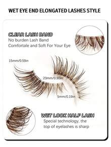Asiteo 7 Pairs Brown Half-Eye False Eyelashes, Wet Effect, Transparent Band, Cartoon Cat Eye And Fox Eye Lashes, Short Soft 3D Mink Texture Lashes, Natural Corner Lashes, Suitable For Daily Wear And Special Occasions Like Parties, Weddings, Great Gift - 棕色 - 查看 4